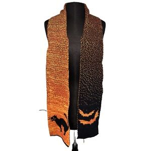 NEW Black‎ Cat Bat Scarf One Size Orange Yellow Halloween Fall Witchy USA